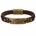 Bracciale Vintage in Pelle Marrone con Piuma Incisa