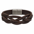 Bracciale intrecciato in pelle marrone con chiusura magnetica