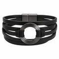 Bracciale in Pelle Nera con Anello in Metallo