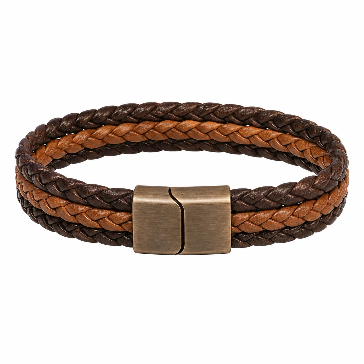 Bracciale Intrecciato a Doppio Colore Marrone e Cuoio