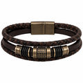 Bracciale intrecciato in pelle marrone e ottone con chiusura a scatto