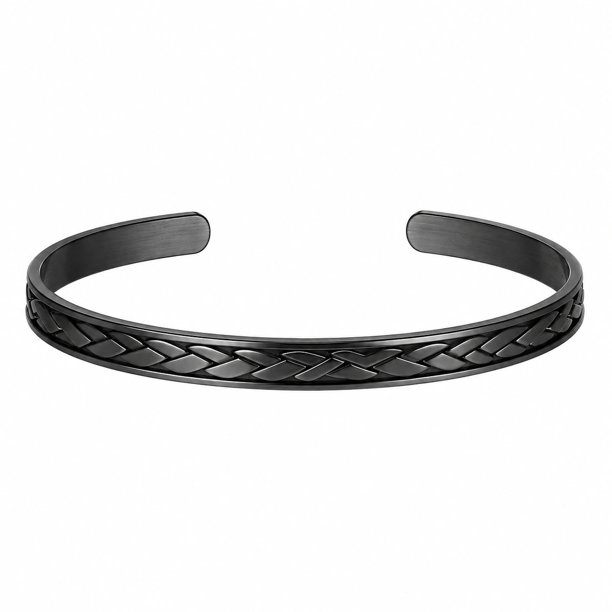 Bracciale Aperto Intrecciato Nero Modello Moderno