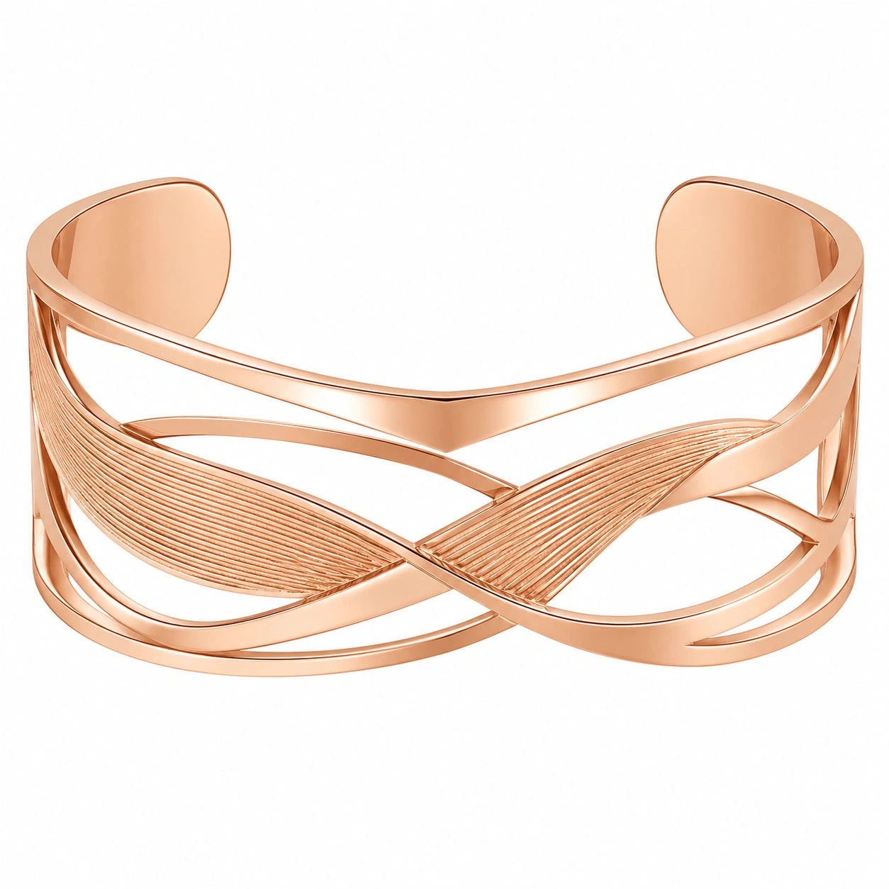 Bracciale rigido aperto intrecciato oro rosa