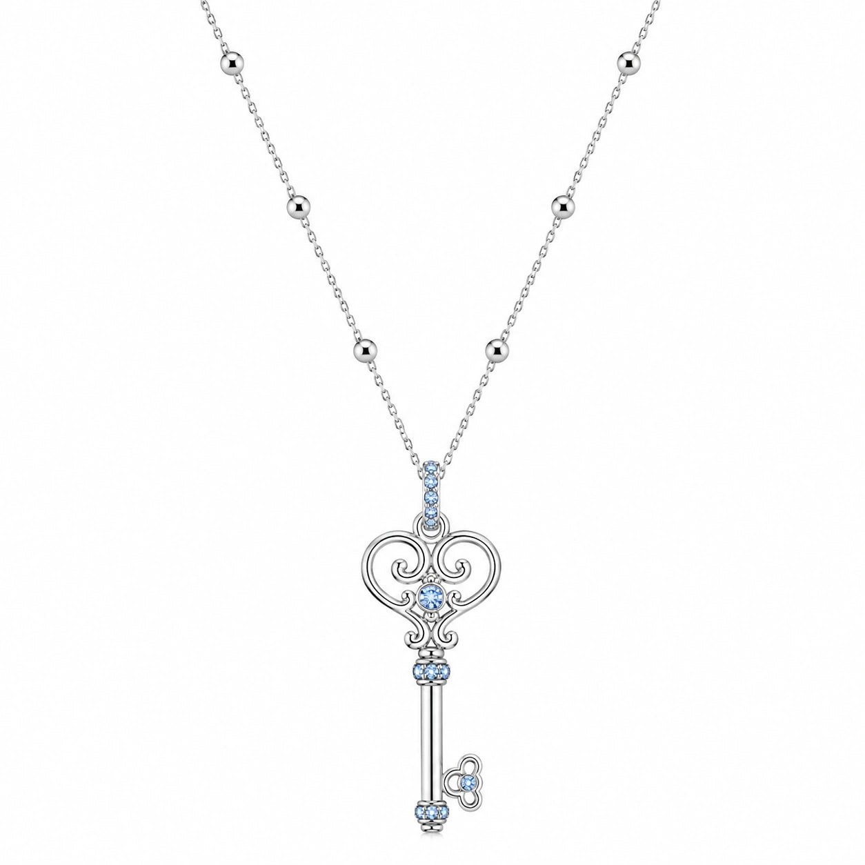 Collana Pendente a Chiave in Argento con Cristalli Azzurri