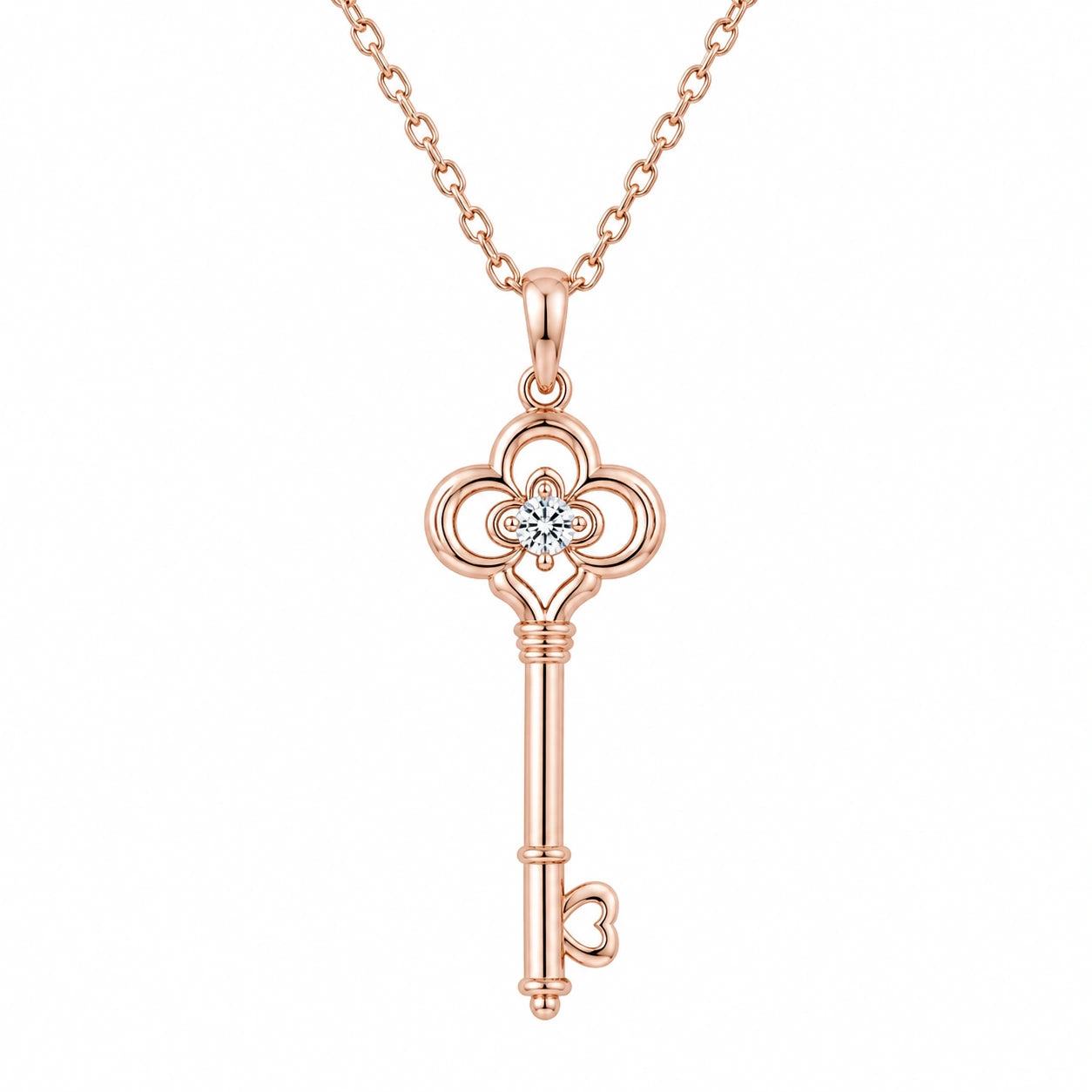 Collana Ciondolo Chiave Elegante in Oro Rosa con Cristallo