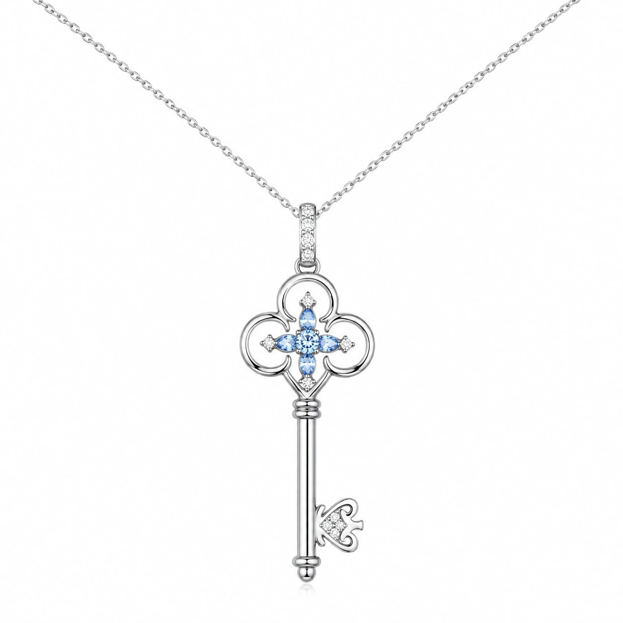 Collana con Ciondolo Chiave in Argento con Cristalli Blu