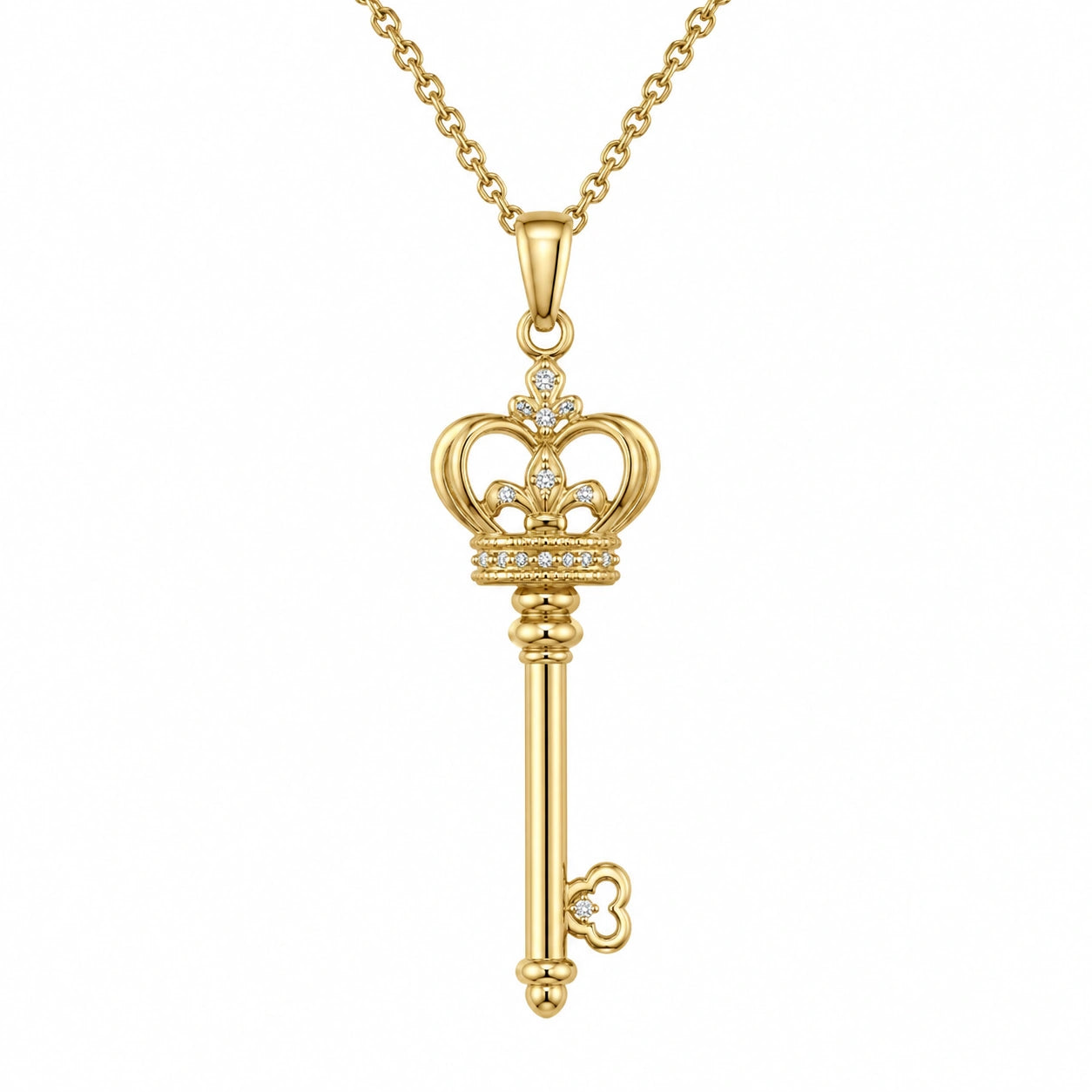 Collana con Pendente Chiave a Corona Dorata