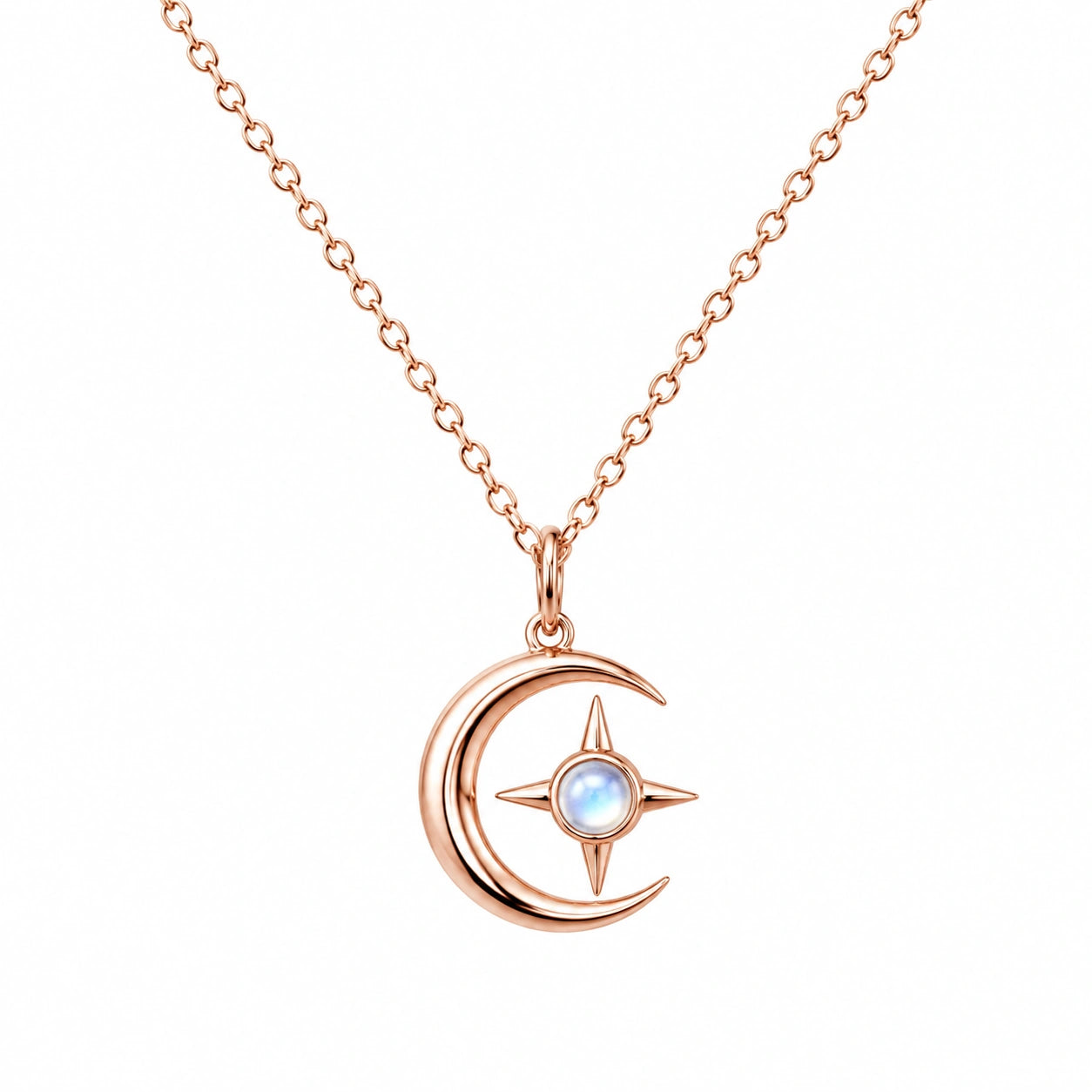 Collana Luna e Stella con Pietra Azzurra in Oro Rosa
