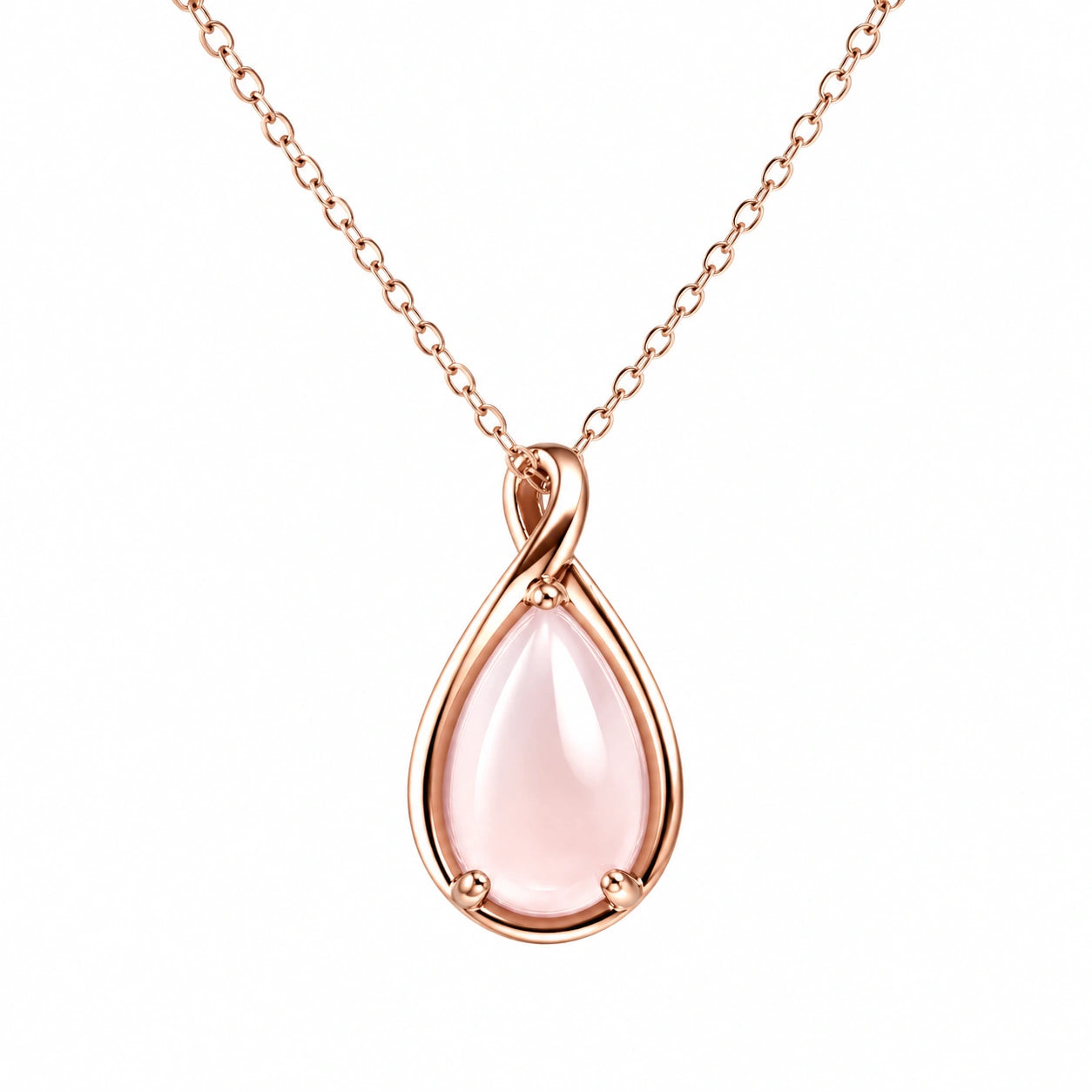 Collana con Pendente a Goccia in Oro Rosa e Quarzo Rosa