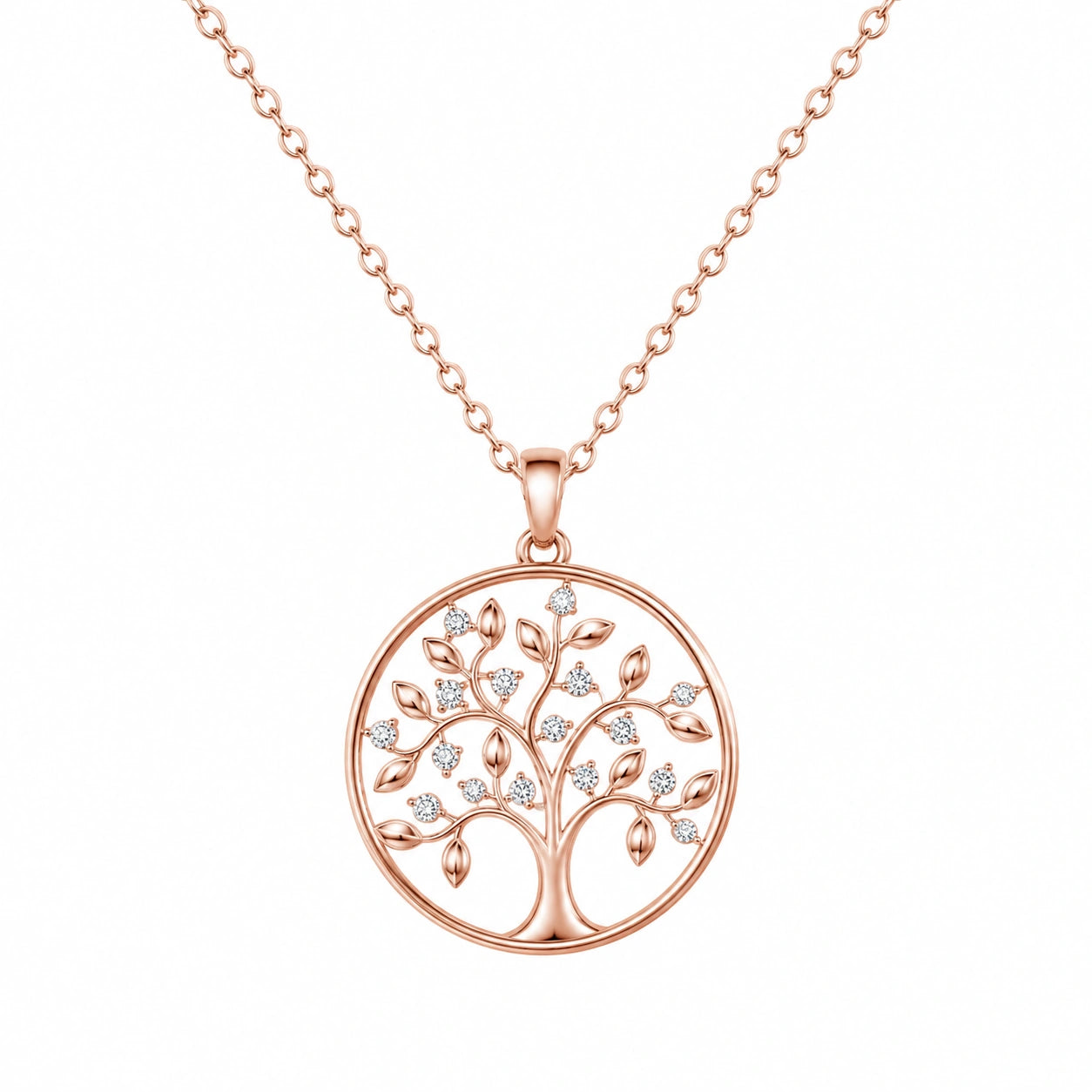 Collana Albero della Vita con Pendente Zirconi in Oro Rosa