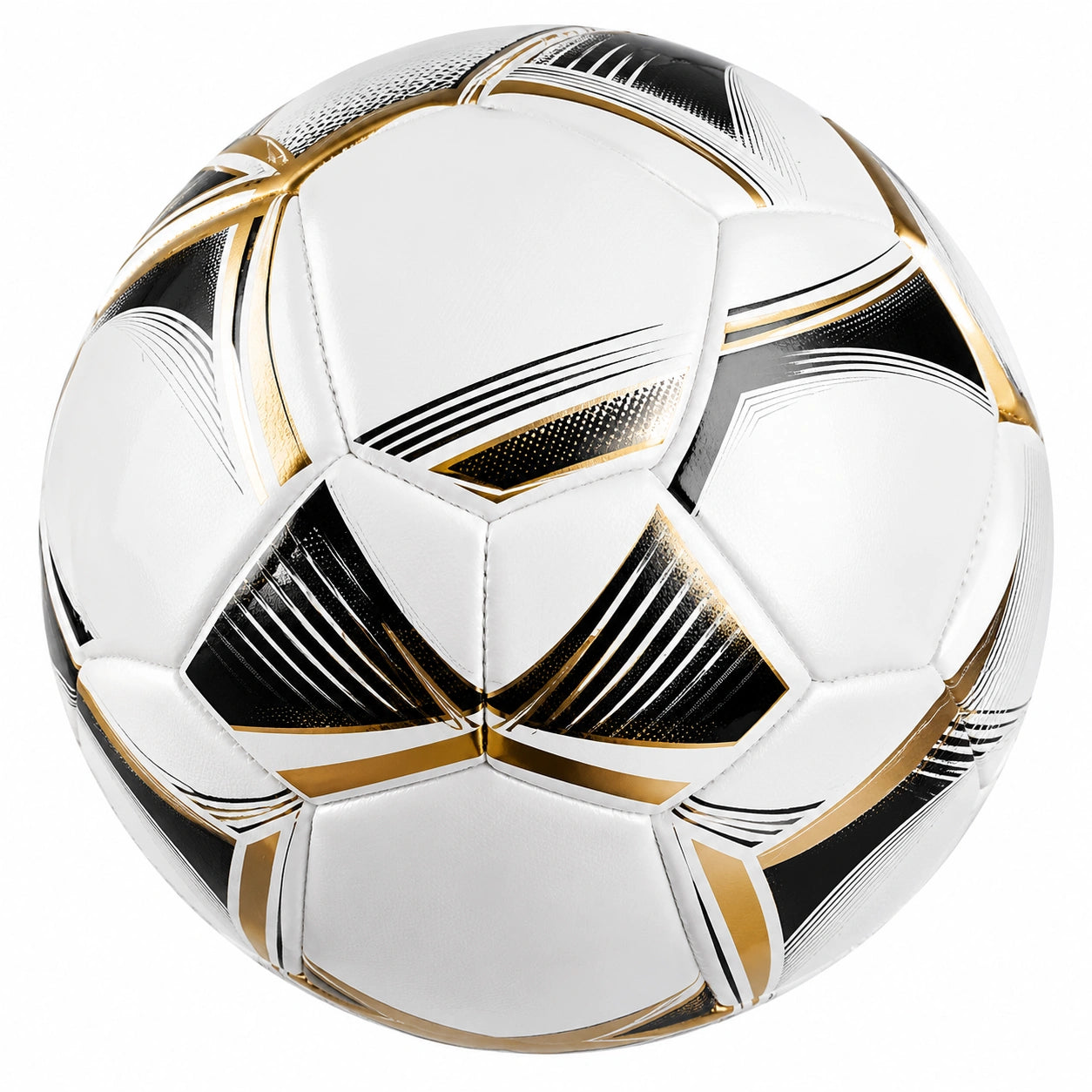Pallone da Calcio Bianco Nero Oro con Design Aerodinamico