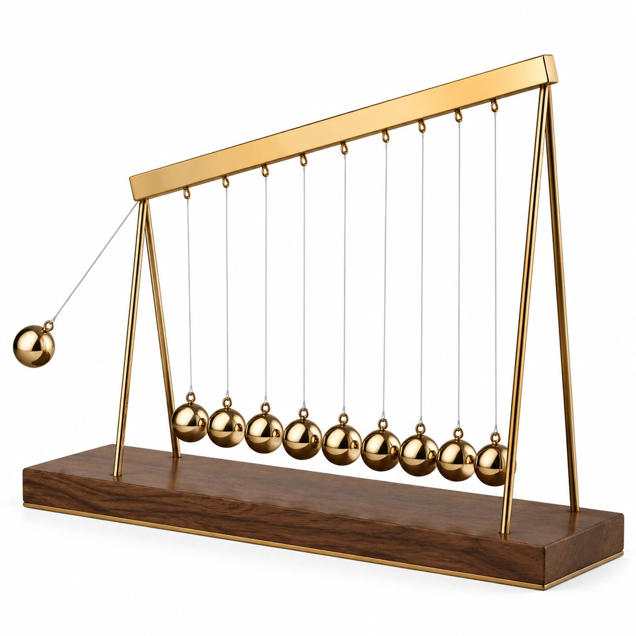 Pendolo di Newton Decorativo Oro con Base in Legno